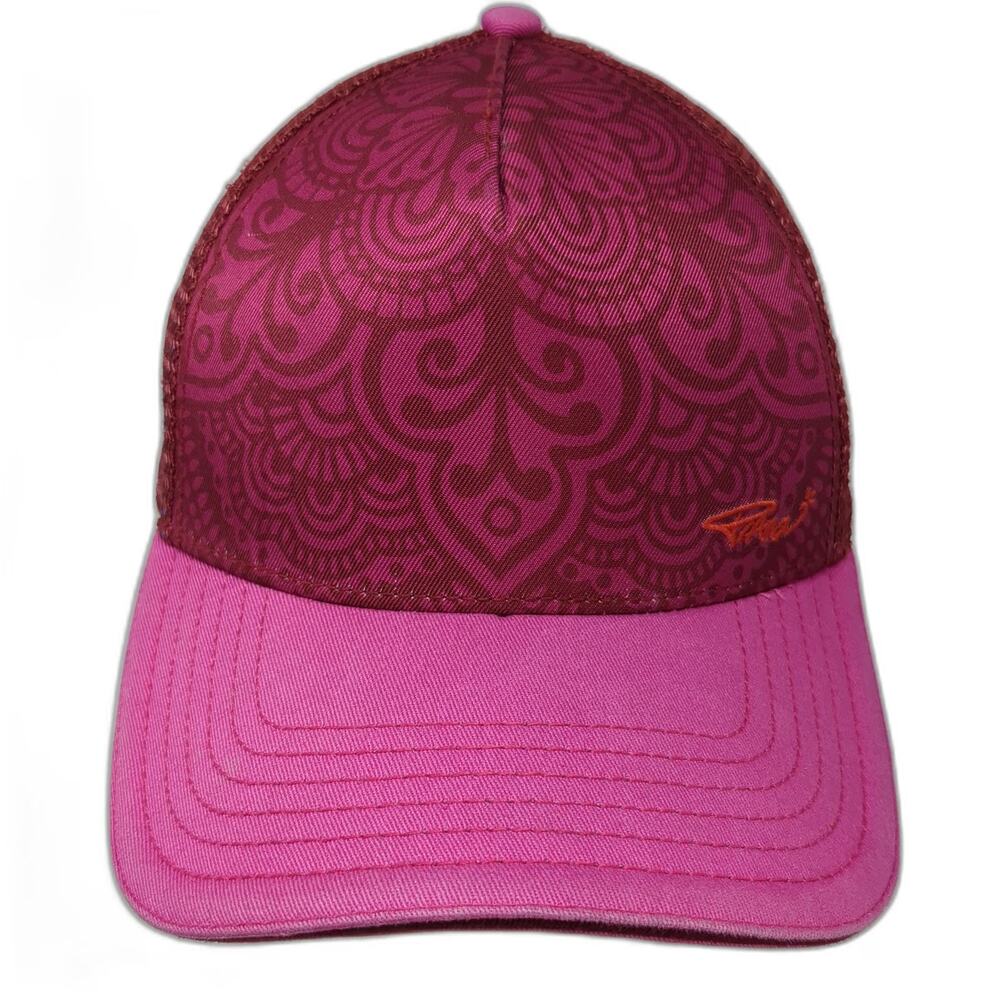 prAna Trucker Hat Pink One Size Mandala Floral Pattern Mesh Back Snapback Logo